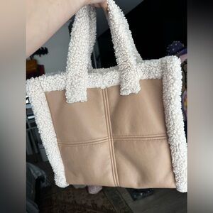 STAND STUDIO leather tote faux fur shearling lolita